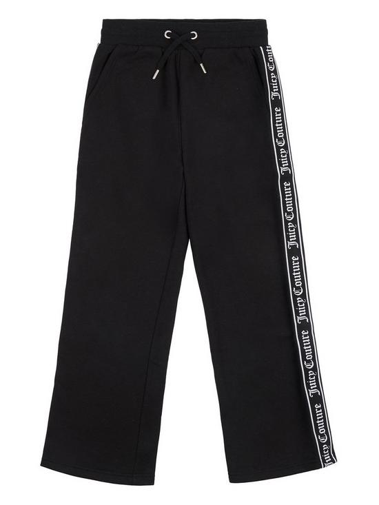 front image of juicy-couture-girls-tape-wide-leg-joggers-black