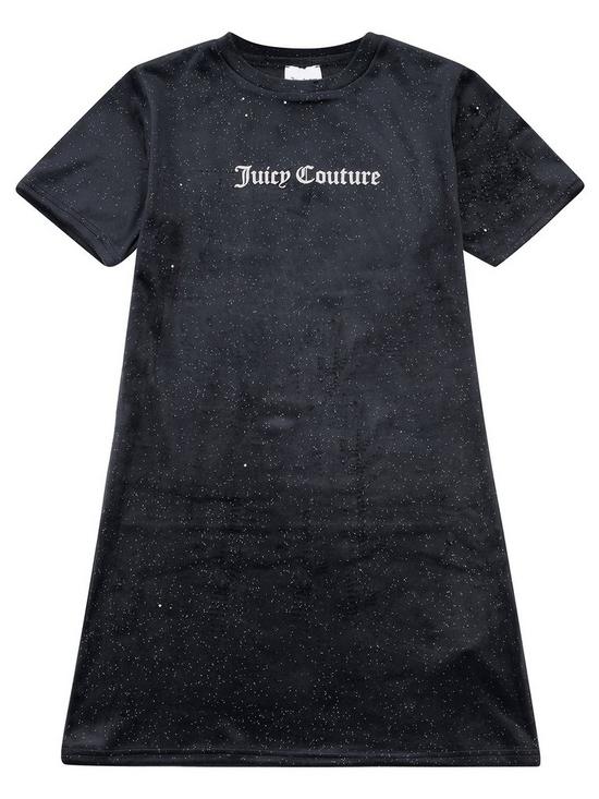front image of juicy-couture-girls-glitter-velour-dress-black