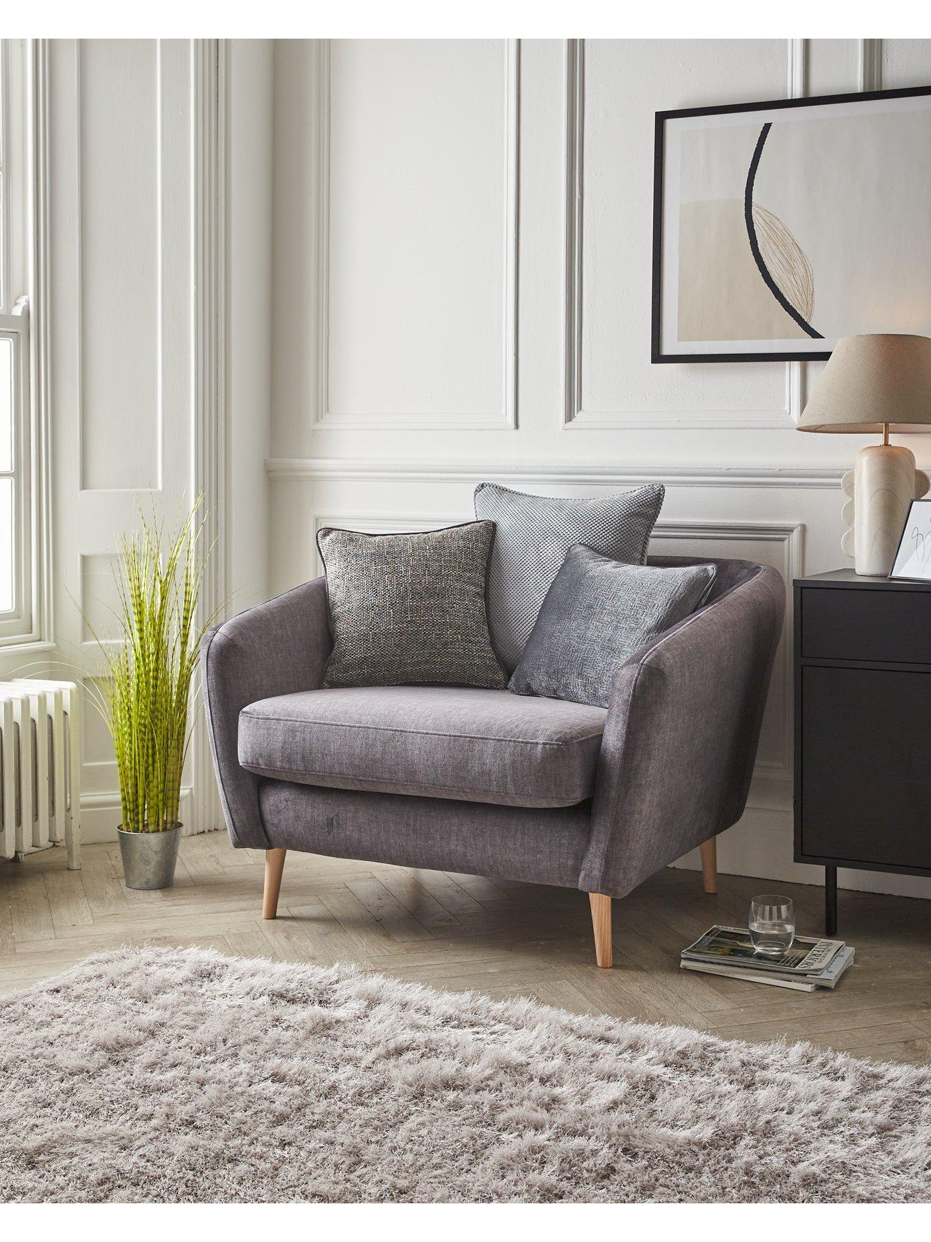 Grey sofa with store cuddle chair