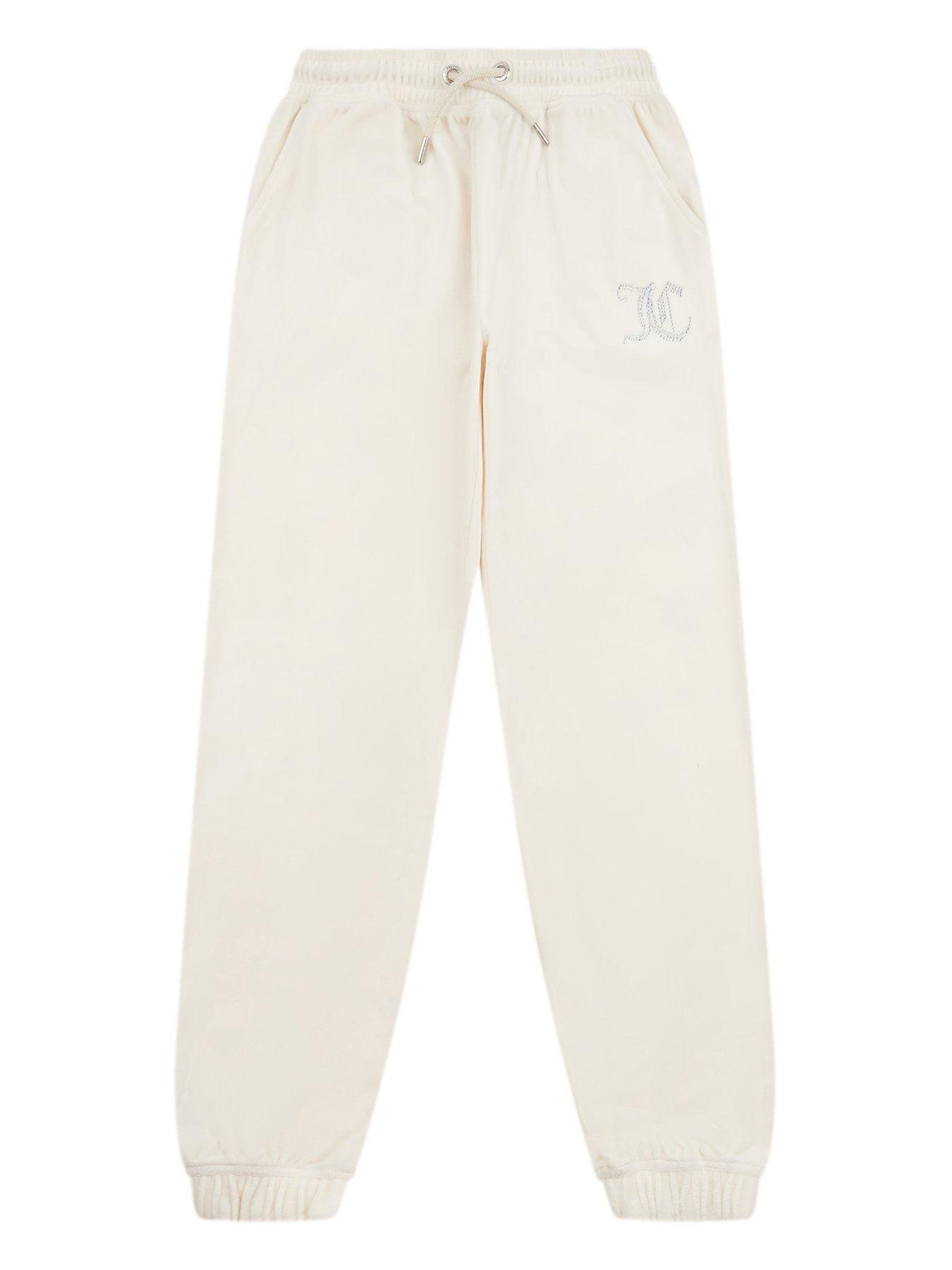 undefined Girls Diamante Velour Loose Joggers - Vanilla Ice