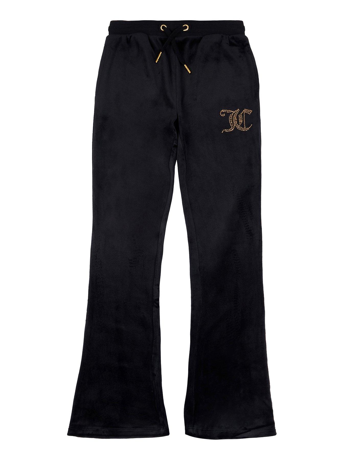 Juicy Couture Girls Diamante Velour Slim Joggers - Jet Black/ Gold