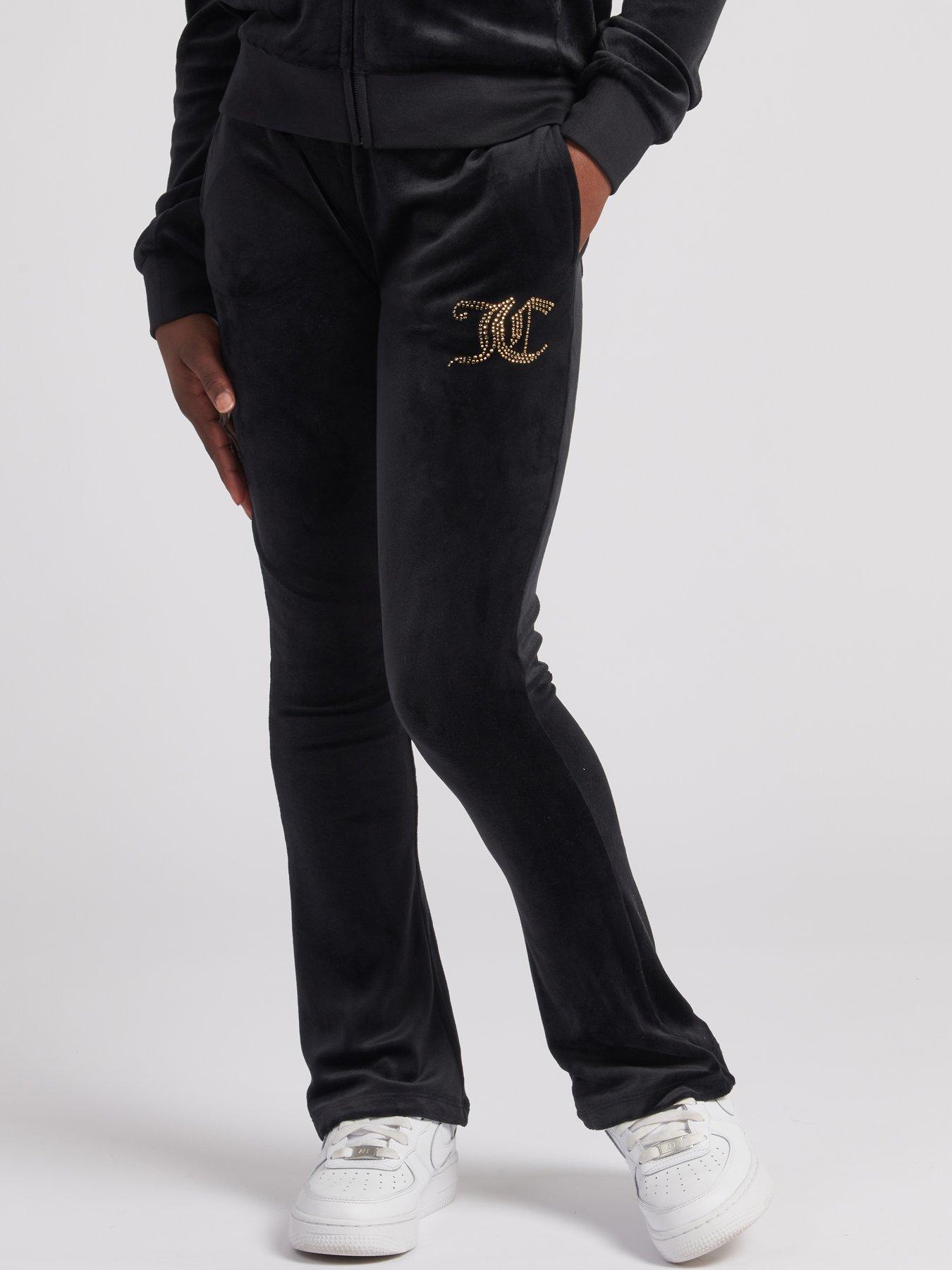 Juicy Couture Girls Diamante Velour Bootcut Joggers - Surf The Web - Blue