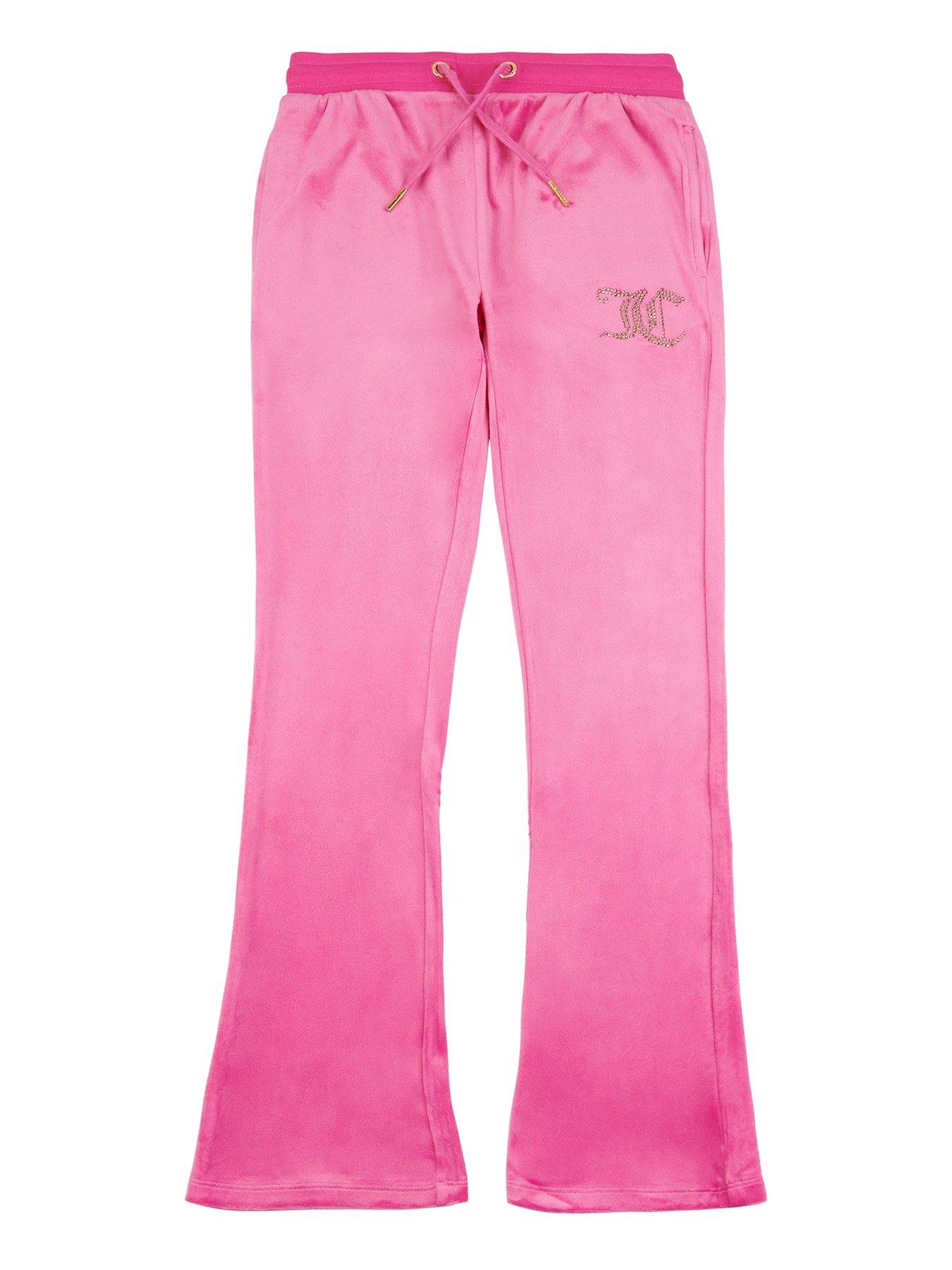 Juicy Couture Girls Diamante Velour Bootcut Joggers - Fuchsia