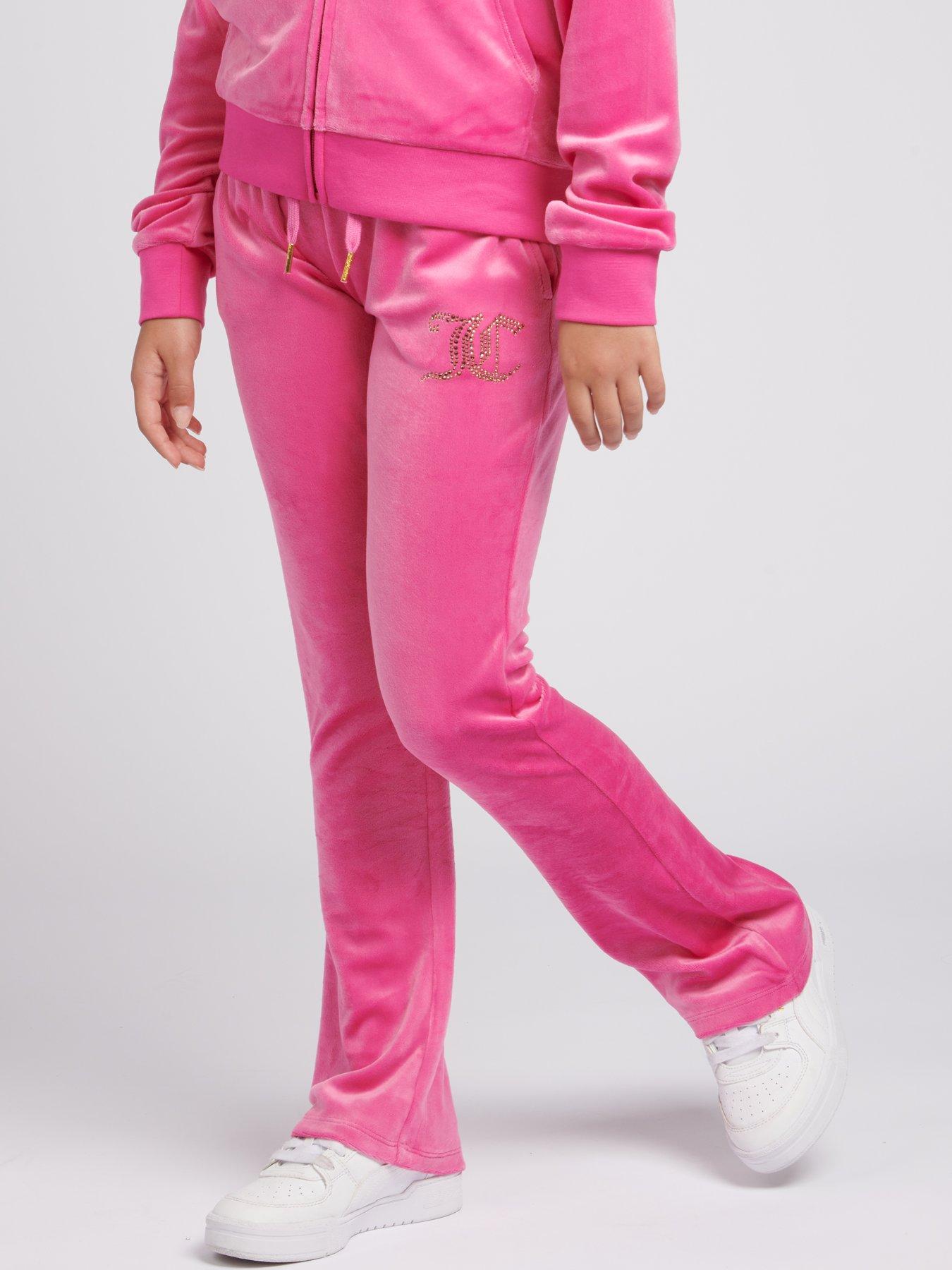 Juicy Couture Girls Diamante Zip Through Velour Hoodie & Bootcut Bottoms  Set - Pink