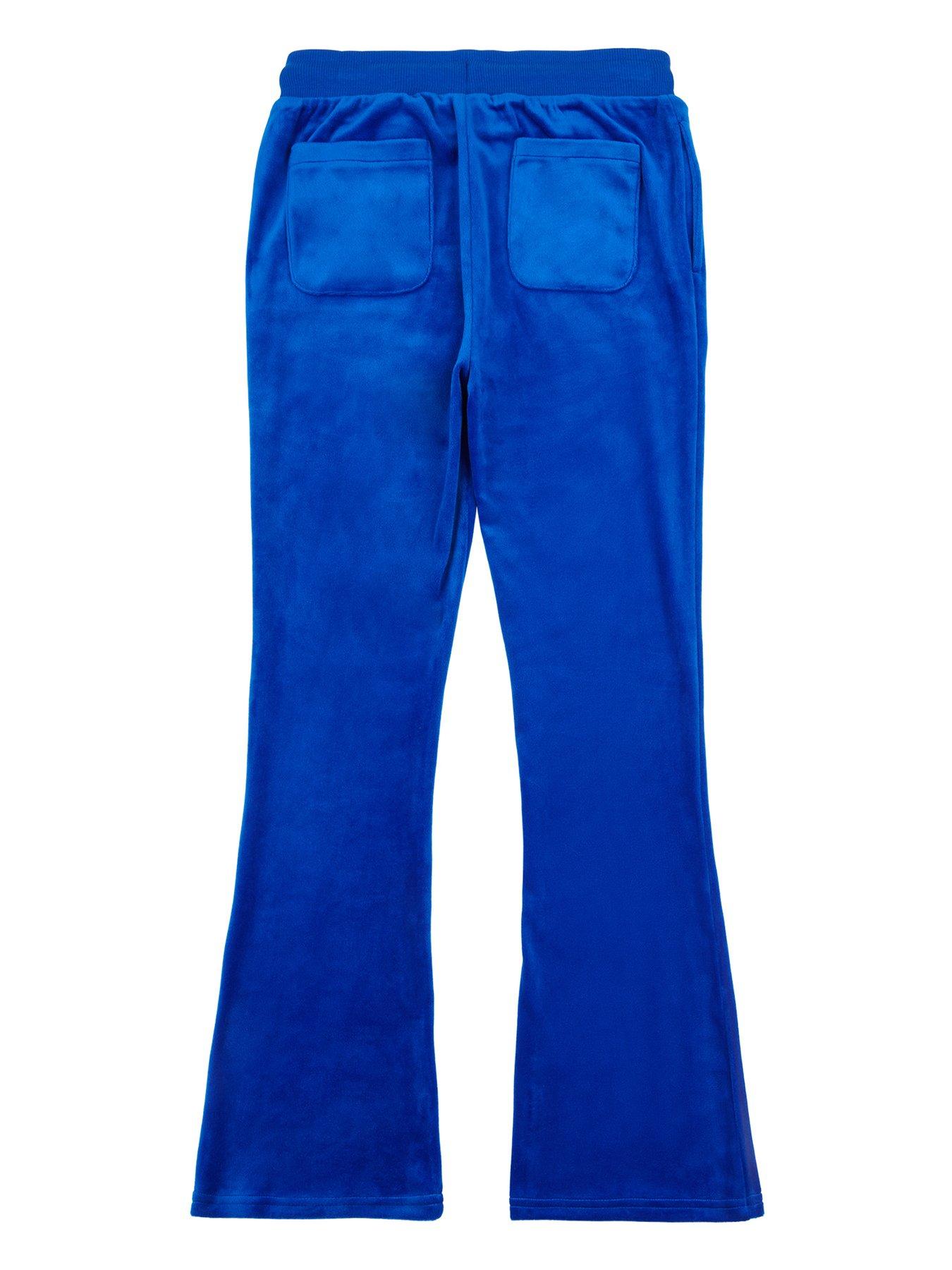 Girls Diamante Velour Bootcut Joggers - Surf The Web - Blue