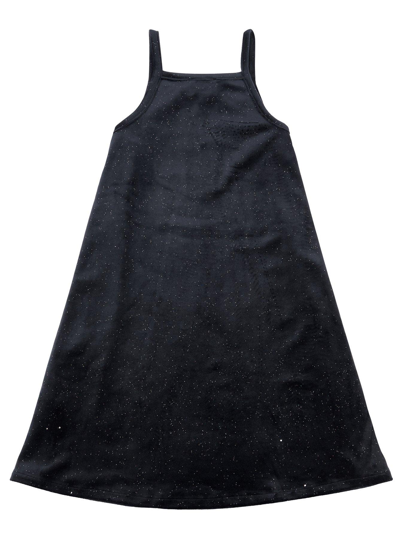 Girls Glitter Velour Frill Dress - Jet Black