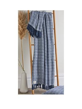 Product photograph of Appletree Herringbone Throw Blue from very.co.uk
