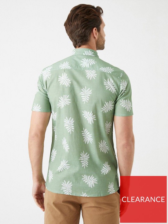 stillFront image of burton-menswear-london-leaf-print-cotton-slub-shirt-greennbsp