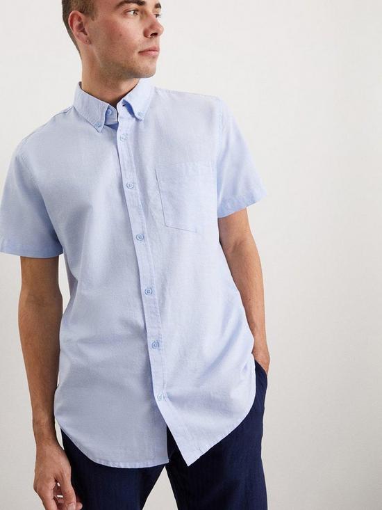 front image of burton-menswear-london-burton-short-sleeve-oxford-shirt-blue