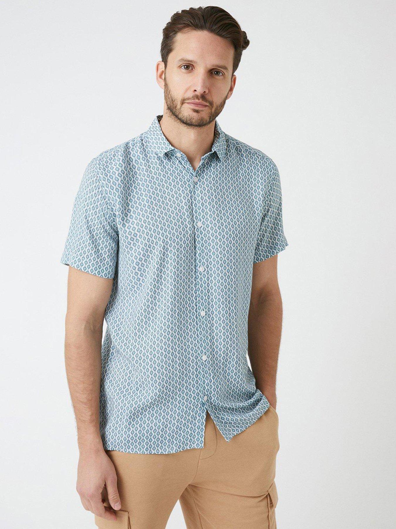 Burton Menswear London Short Sleeve Geo Textured Shirt - Blue