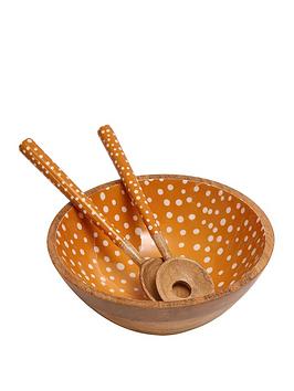 Product photograph of Sintra Mango Wood Spotted Salad Bowl And Serving Spoons Set from very.co.uk
