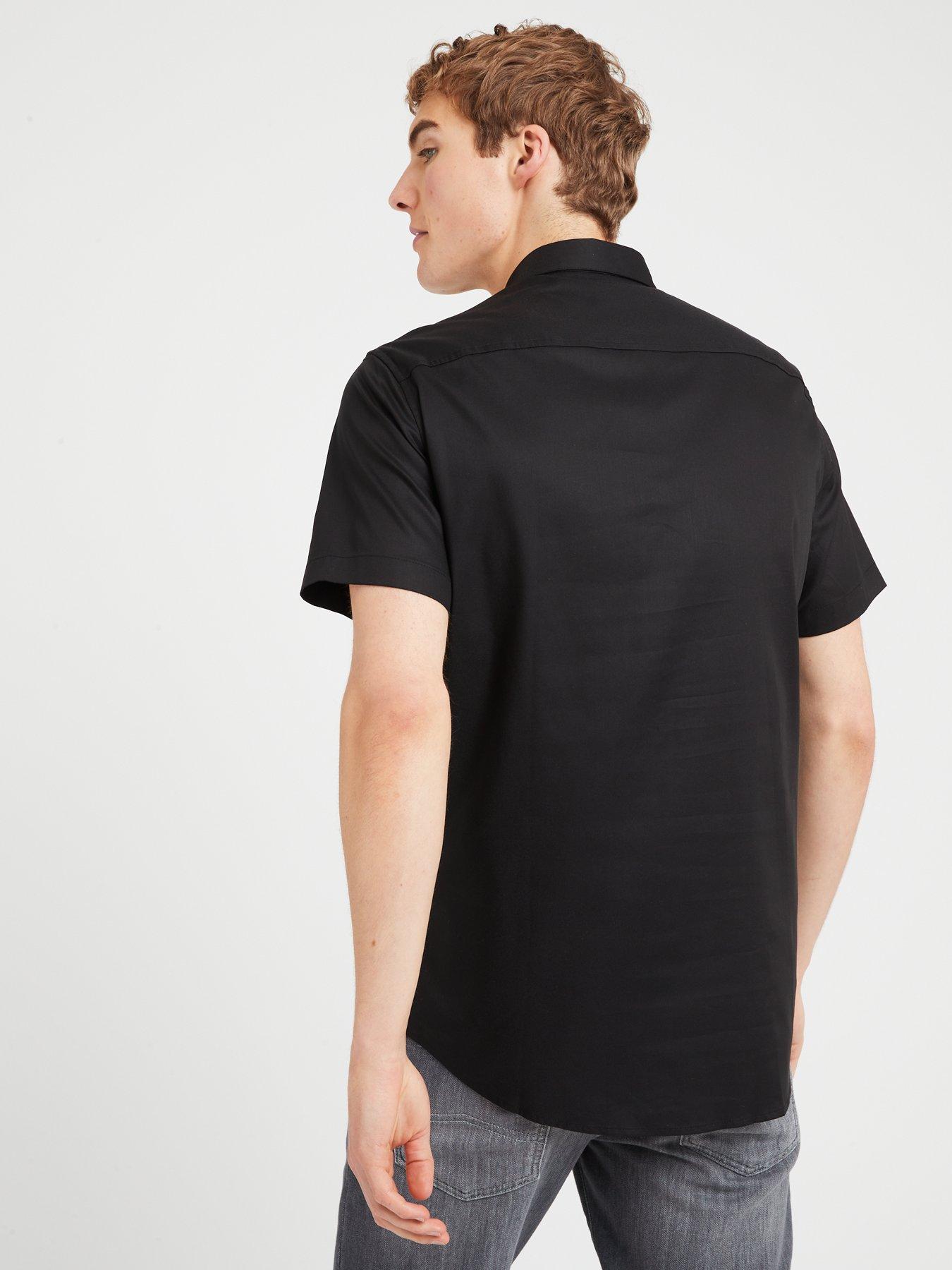Image 2 of 5 of Armani Exchange Slim Fit Stretch Short Sleeve Shirt - Black