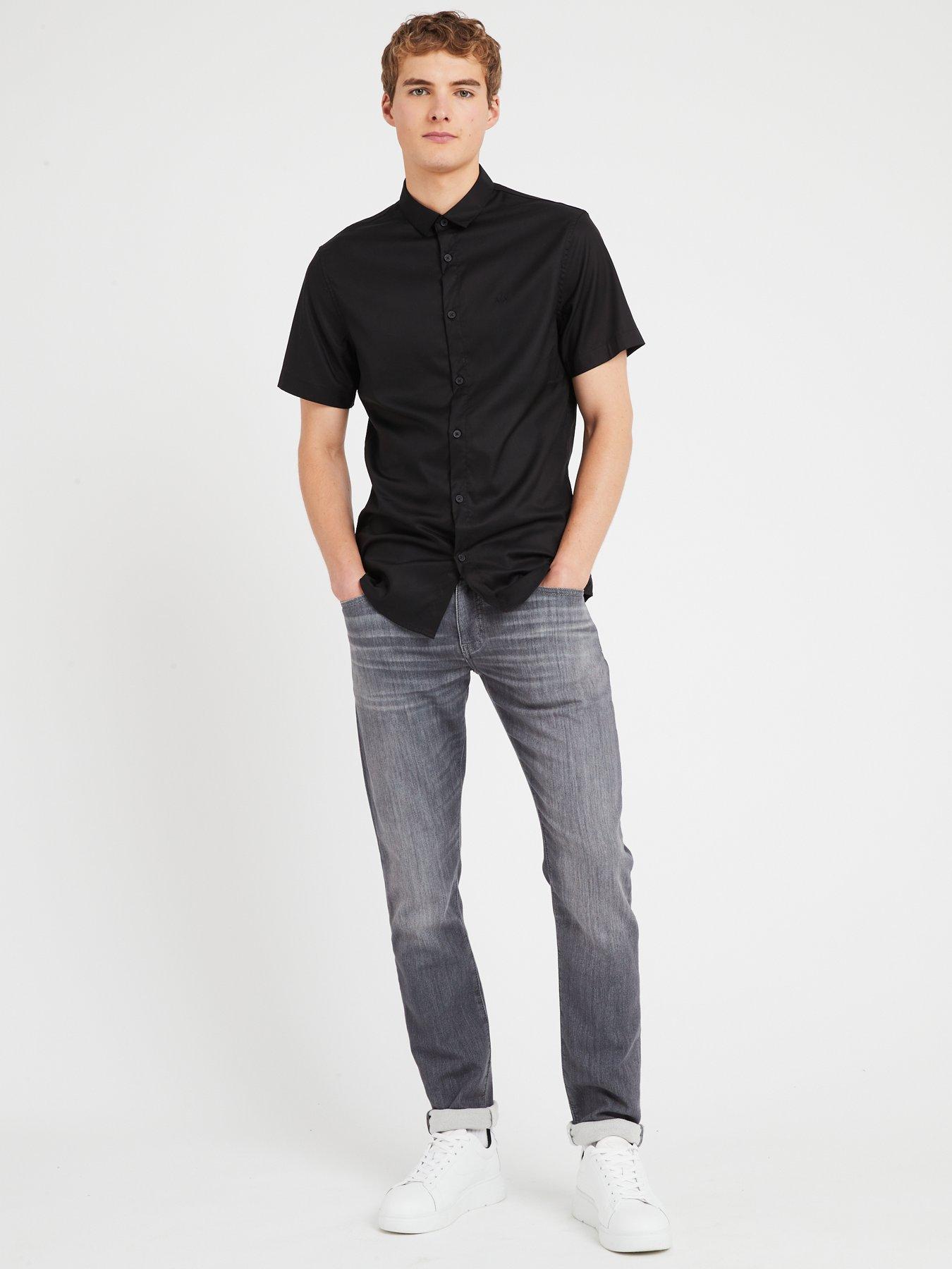Image 3 of 5 of Armani Exchange Slim Fit Stretch Short Sleeve Shirt - Black