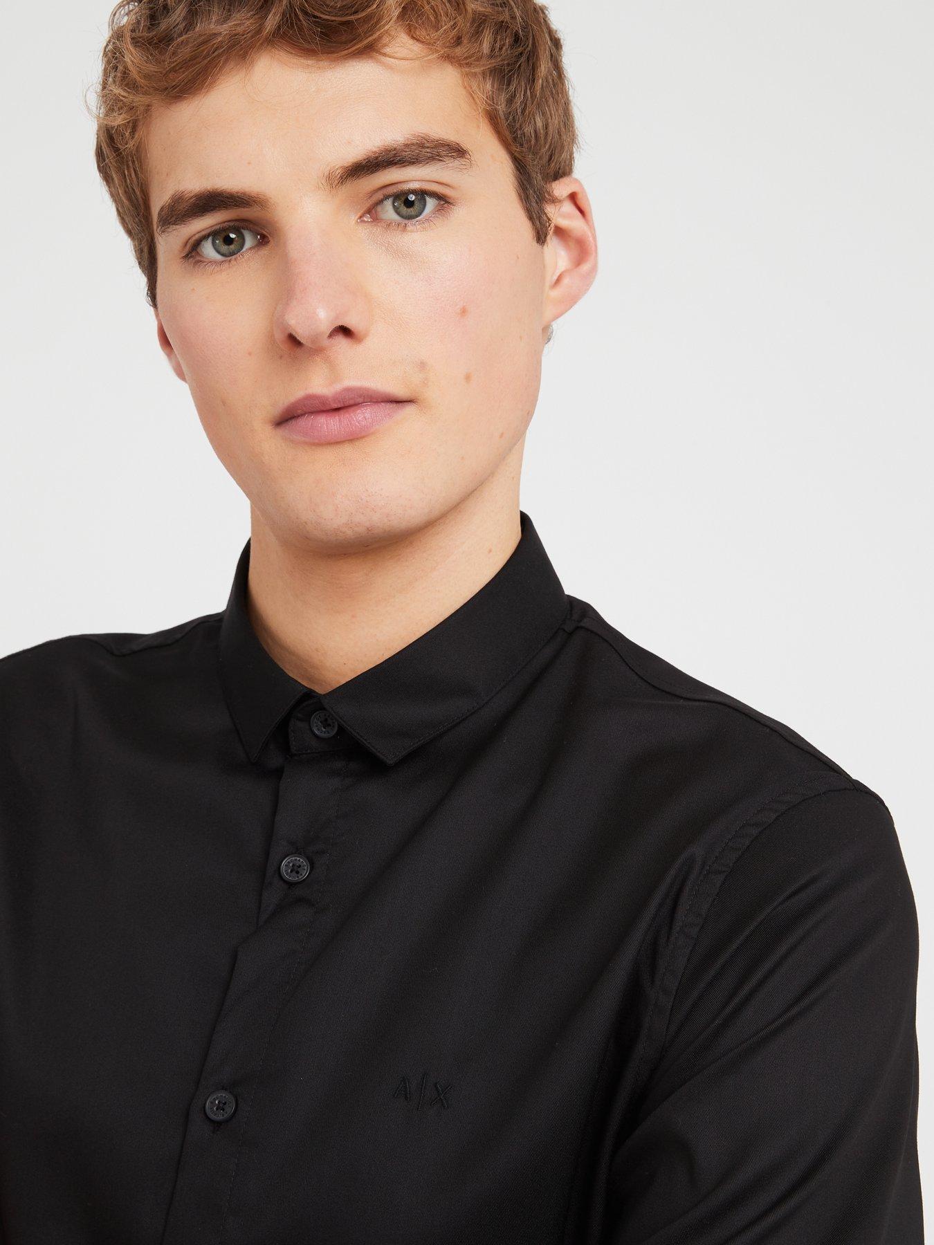 Image 4 of 5 of Armani Exchange Slim Fit Stretch Short Sleeve Shirt - Black