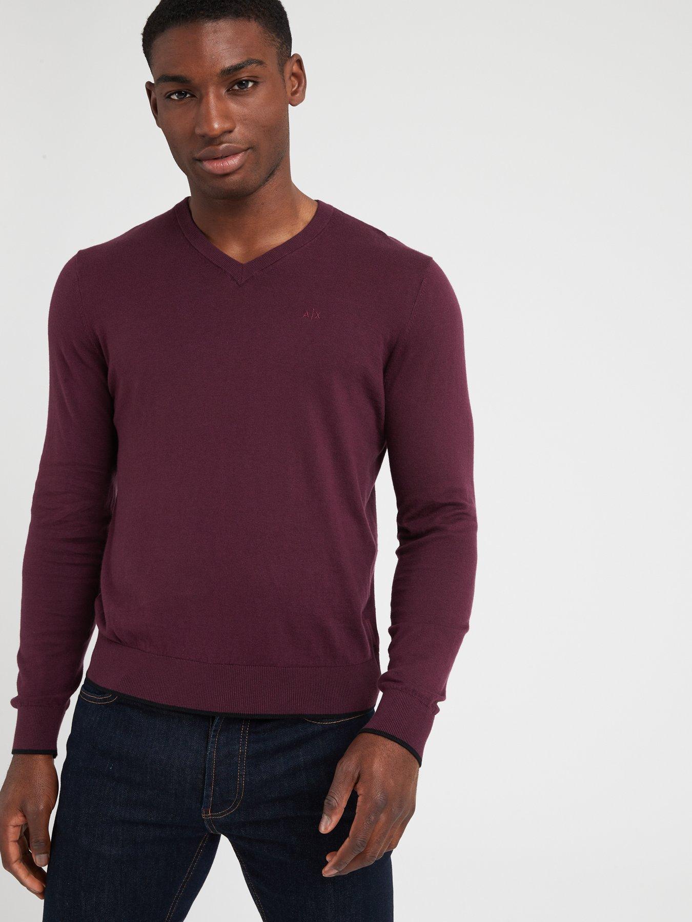 Mens bright red 2024 v neck jumper