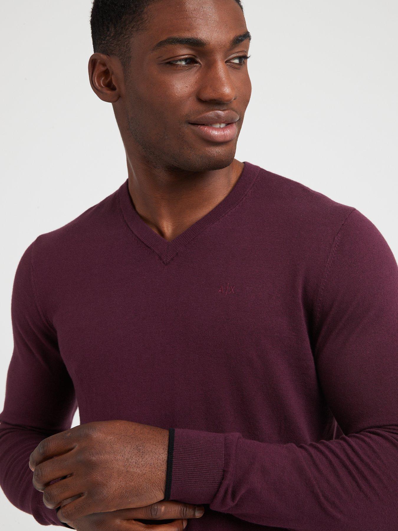 Armani Exchange V Neck Jumper - Dark Red