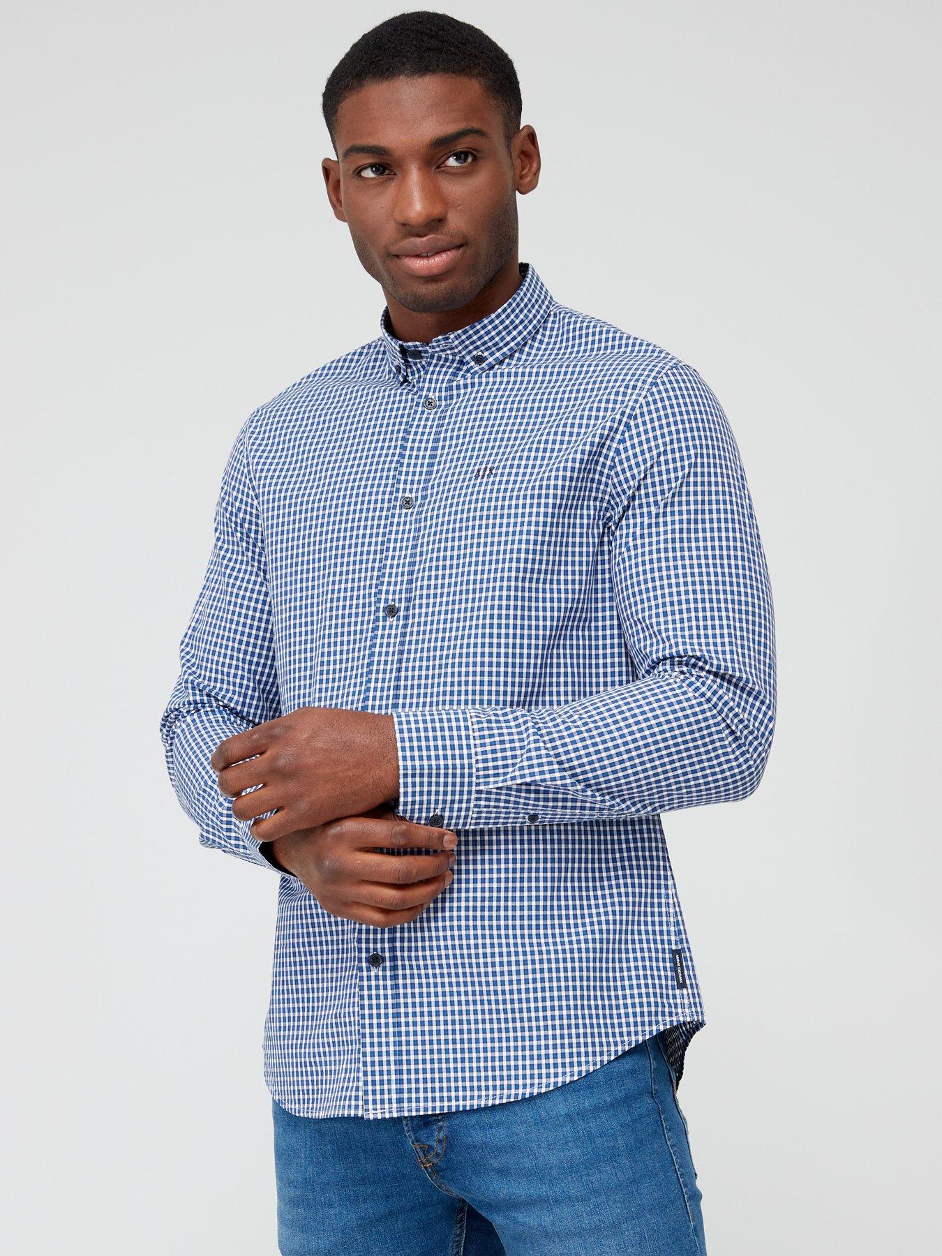 Armani Exchange Check Long Sleeve Shirt Blue very