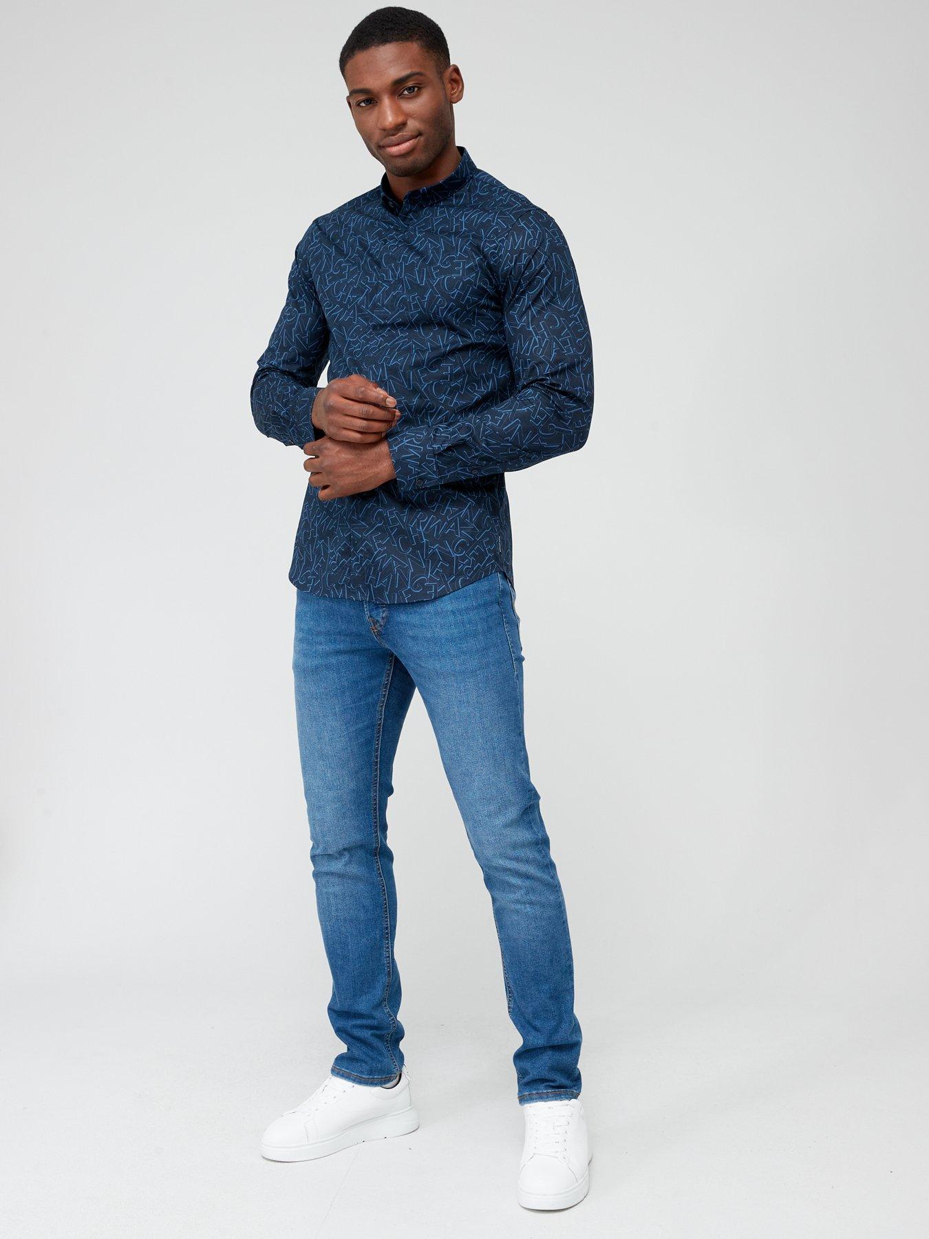 Armani long sleeve shirt blue hotsell