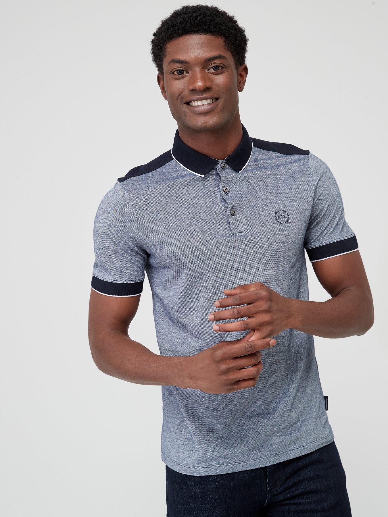 Image 1 of 4 of Armani Exchange Contrast Slim Fit Polo Shirt - Navy