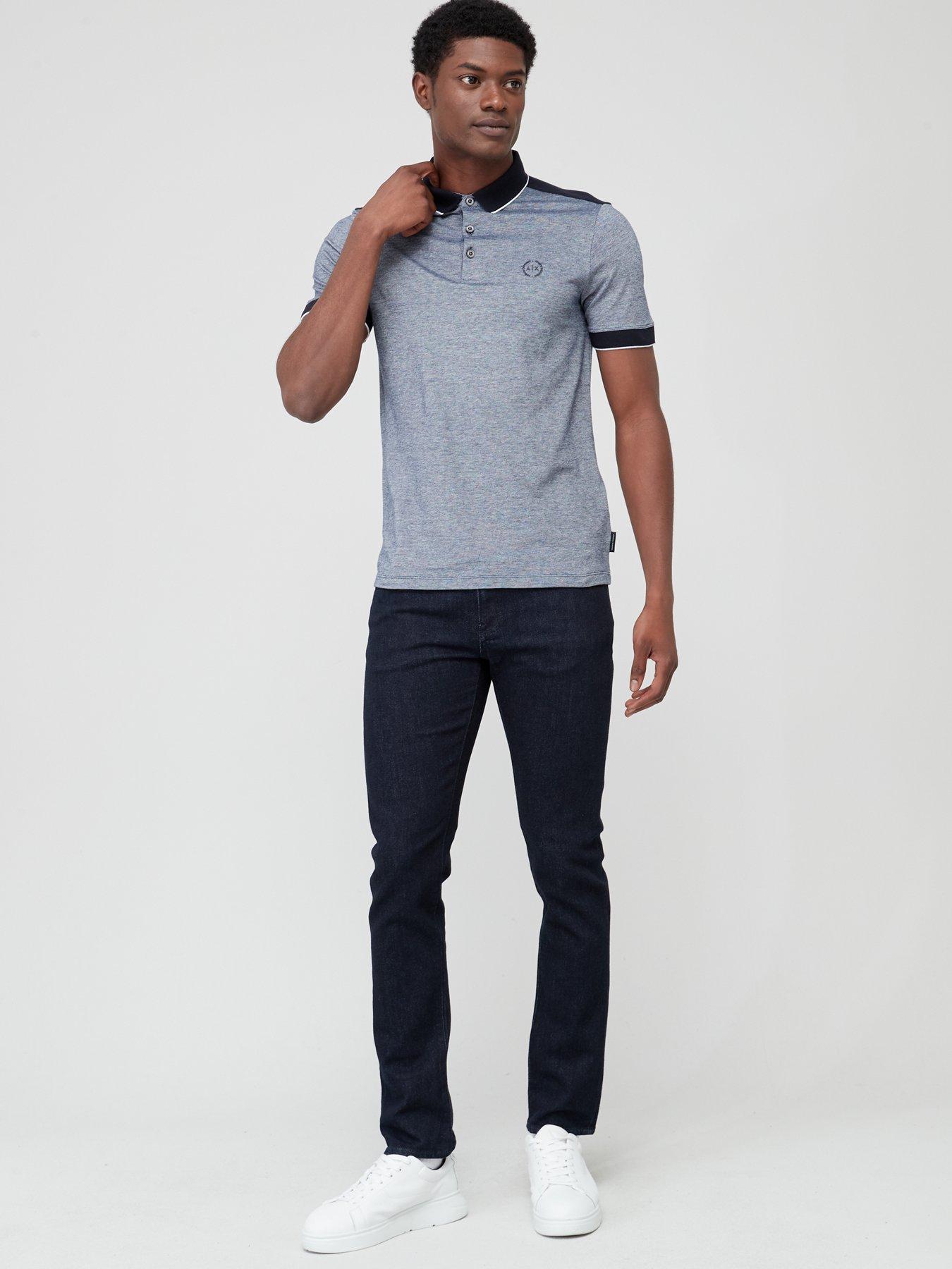 Image 3 of 4 of Armani Exchange Contrast Slim Fit Polo Shirt - Navy