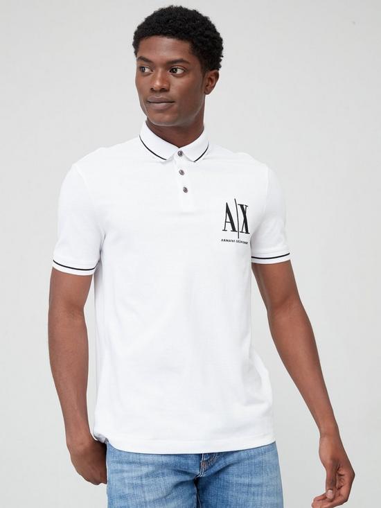 front image of armani-exchange-icon-logo-regular-fit-polo-shirt-white