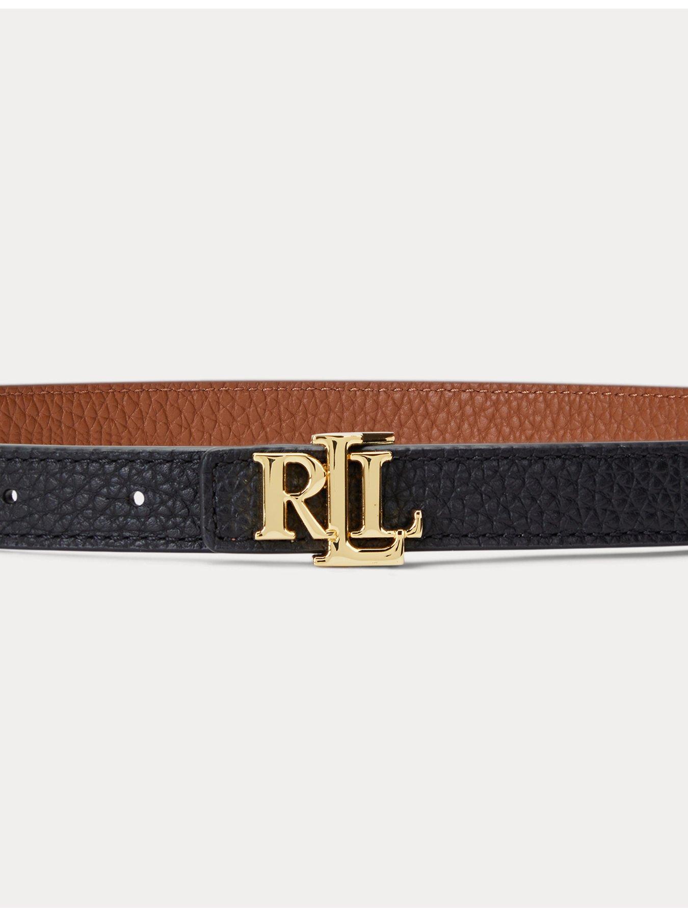 Image 2 of 4 of Lauren by Ralph Lauren Leather Skinny Belt - Black
