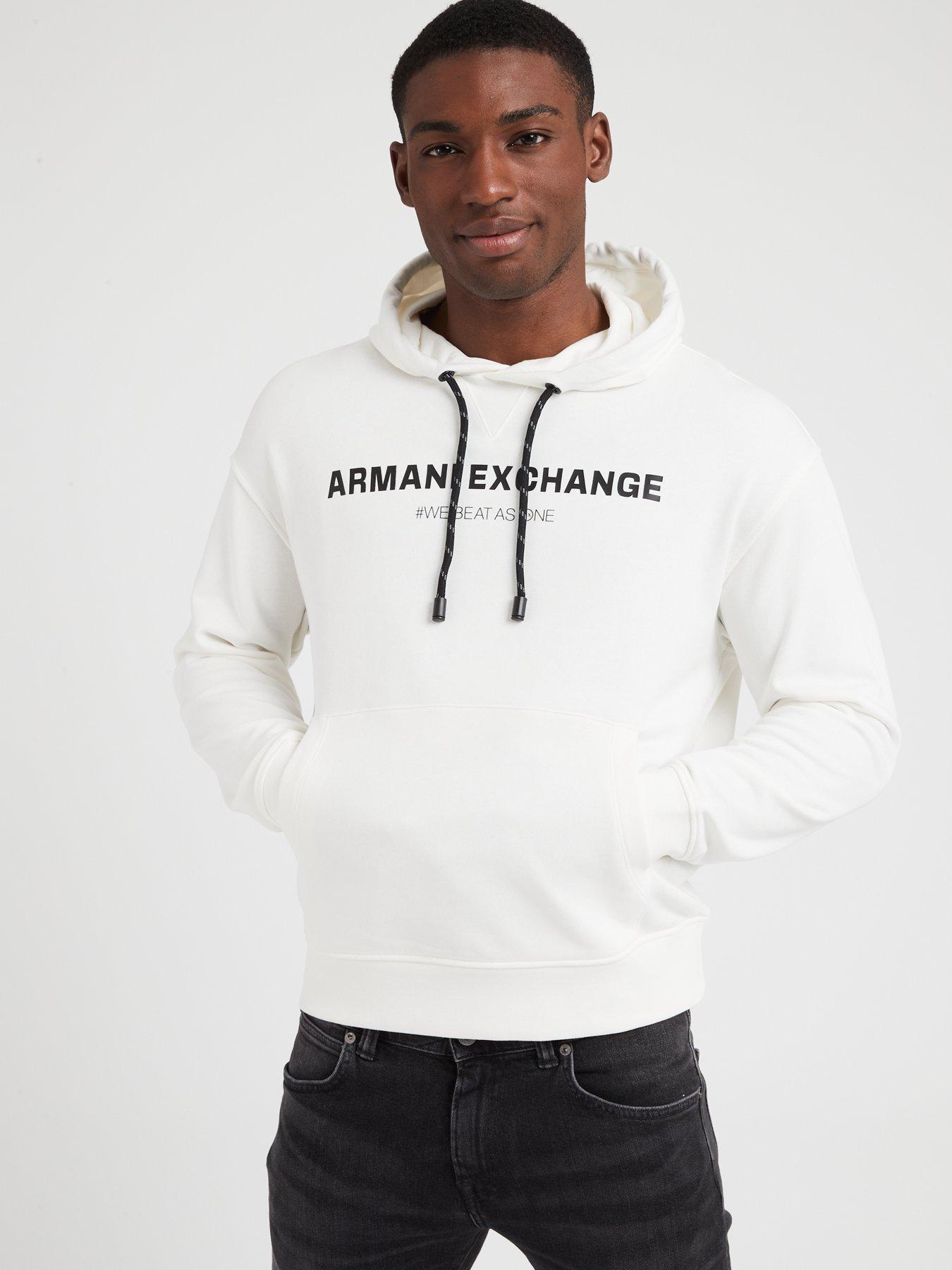 Armani Exchange Large Logo Overhead Hoodie Cream