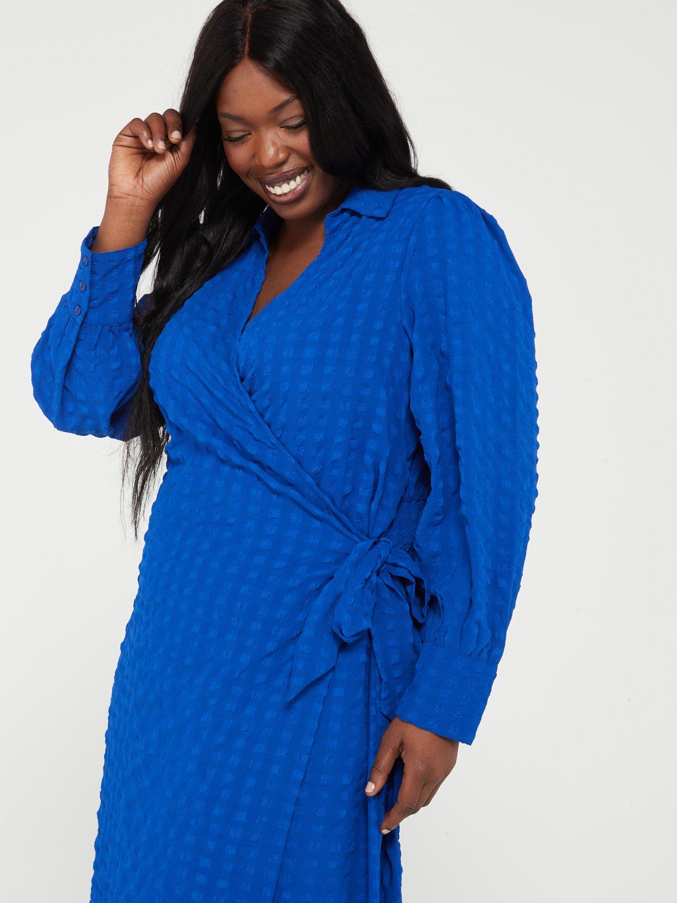 Blue wrap dress midi hotsell