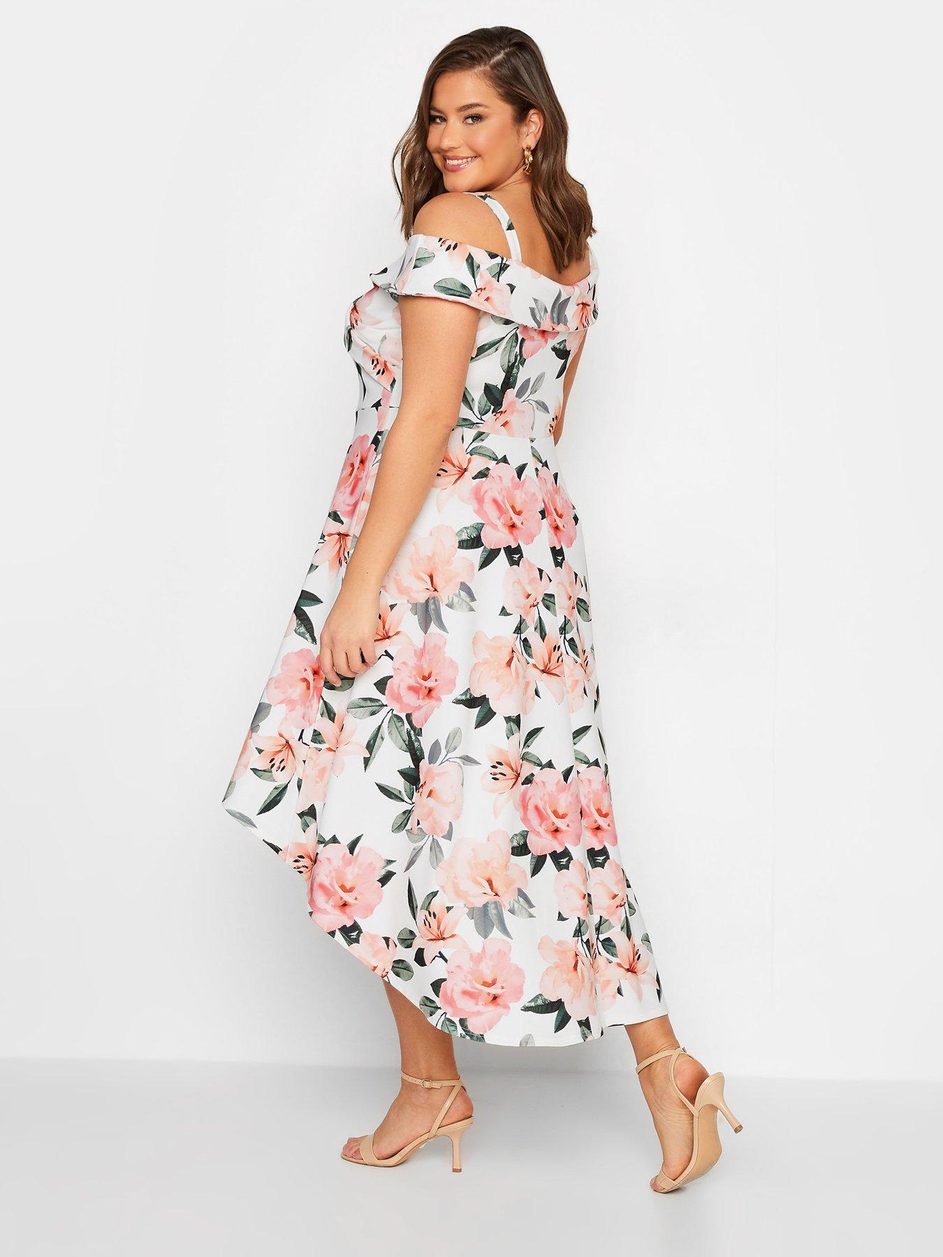Yours Floral Bardot Midi Dress - White/Pink | very.co.uk