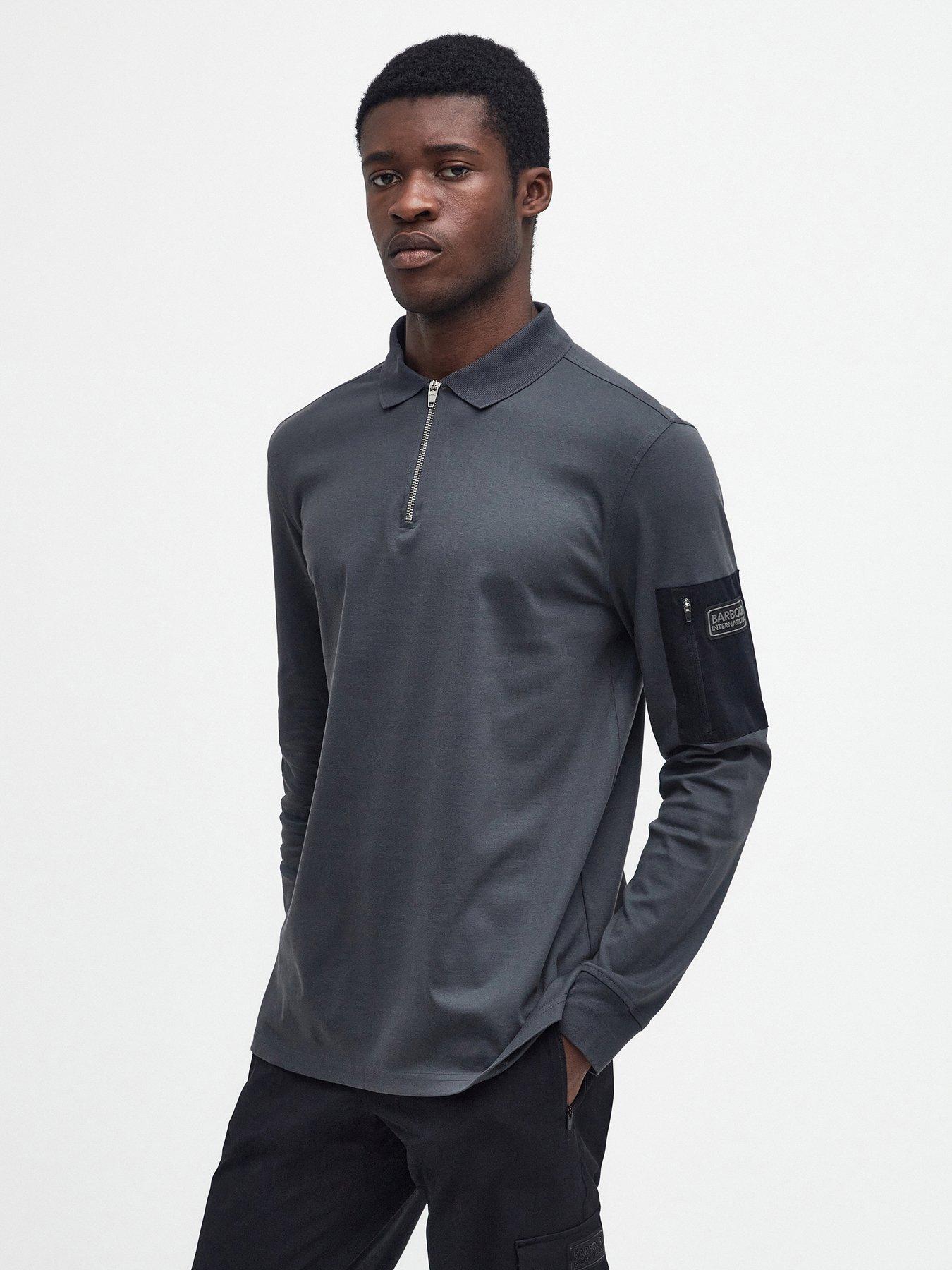 Long sleeve outlet grey polo mens