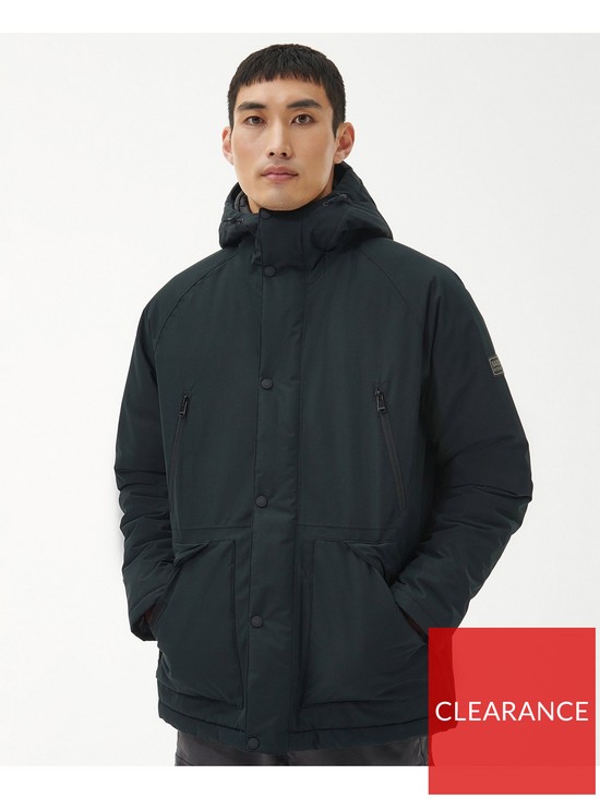 front image of barbour-international-fleat-waterproof-hooded-jacket-black