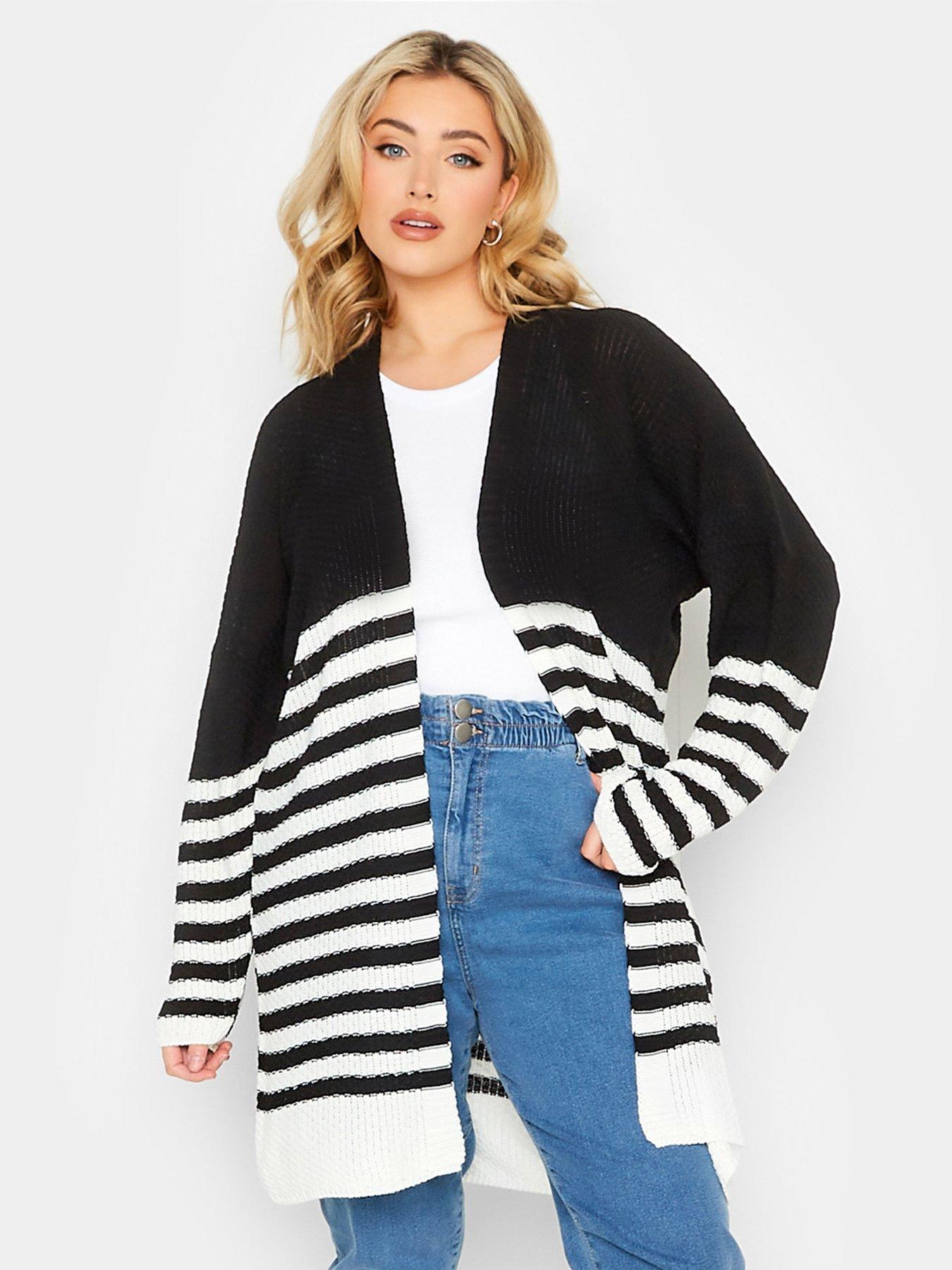 Womens black and deals white striped cardigan