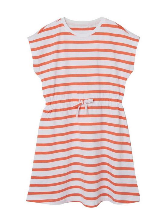 front image of name-it-girls-drawstring-stripe-jersey-dress-coral