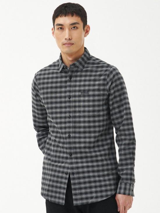 front image of barbour-international-cable-checked-shirt-dark-grey