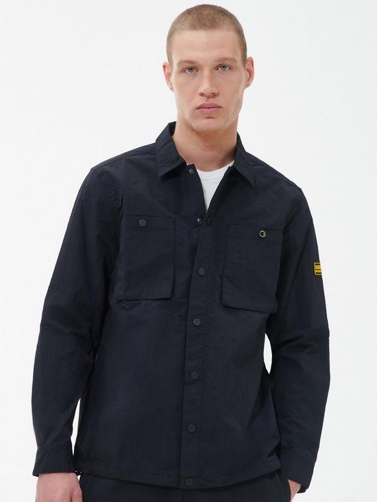 front image of barbour-international-cadwell-double-pocket-overshirt-black