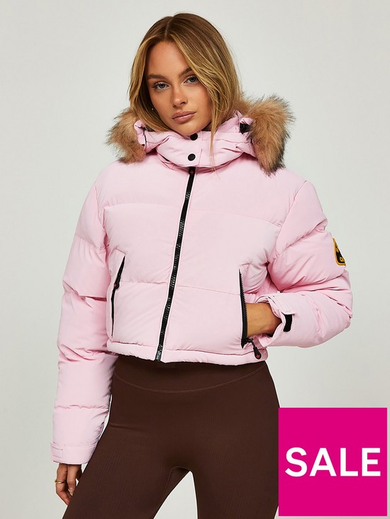 front image of zavetti-canada-bellucci-20-crop-puffer-jacket-pink