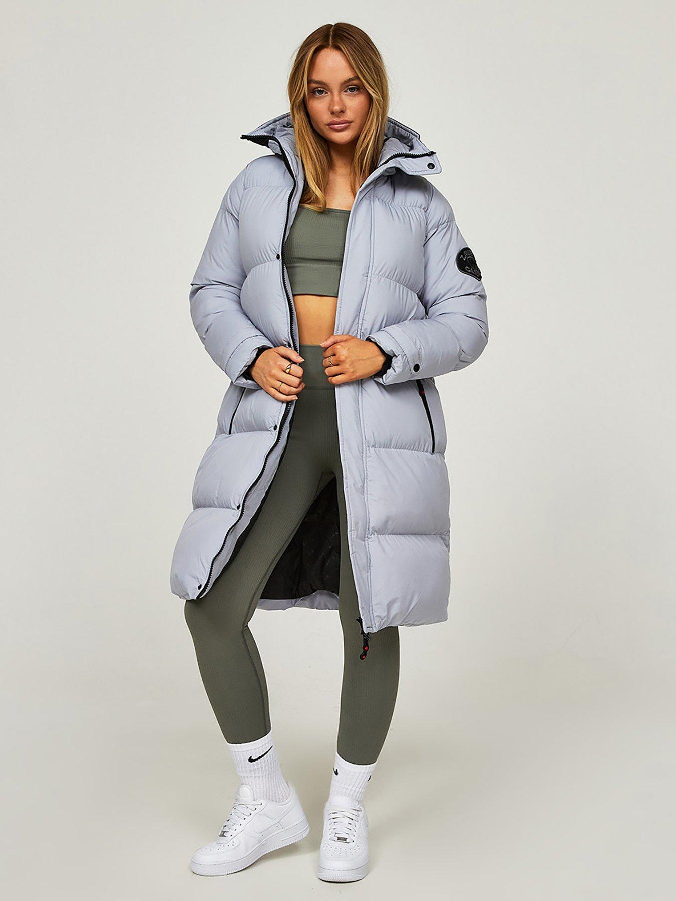 Grey longline puffer outlet jacket