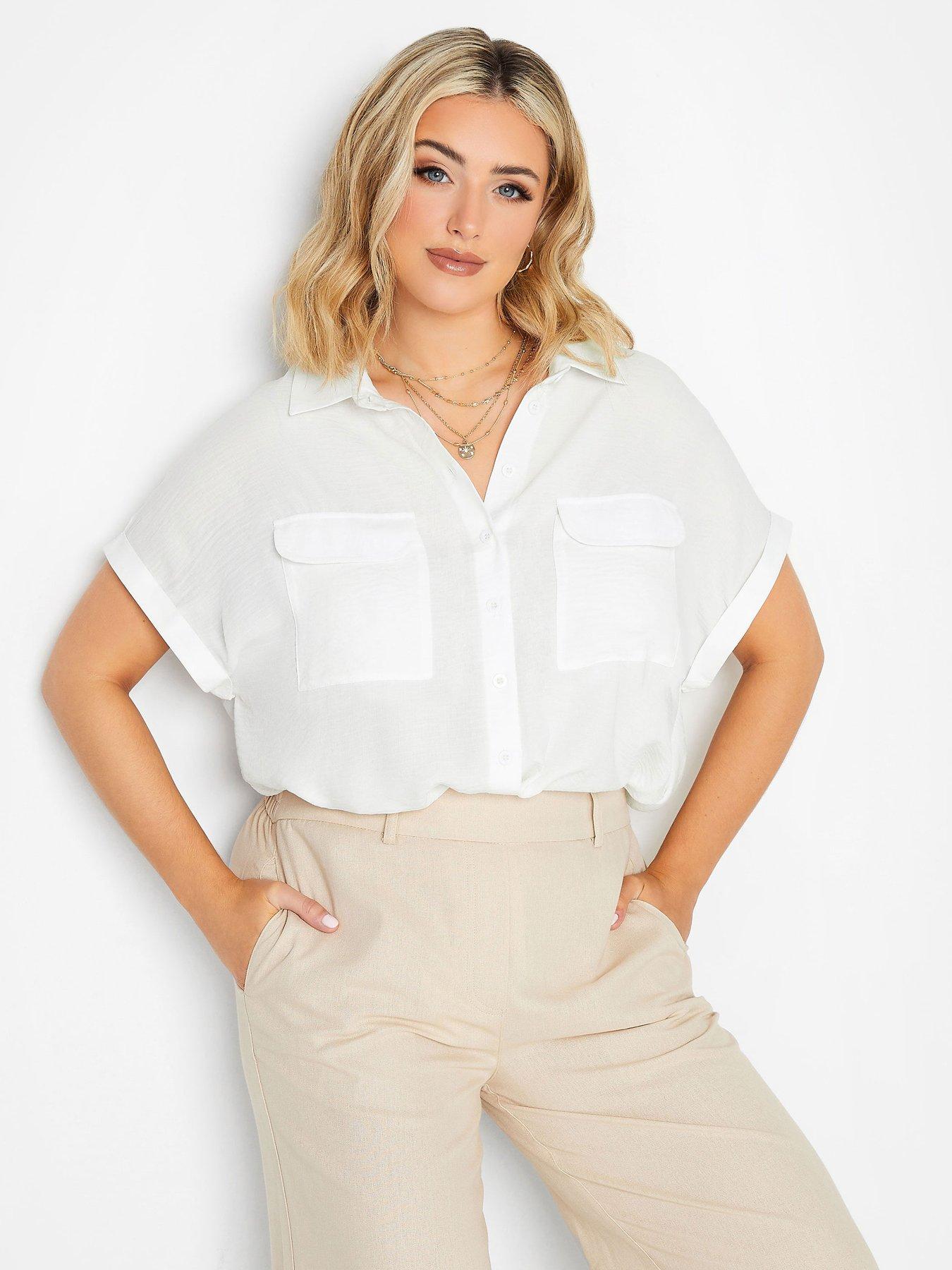 Yours Short Sleeve Half Placket Blouse - White