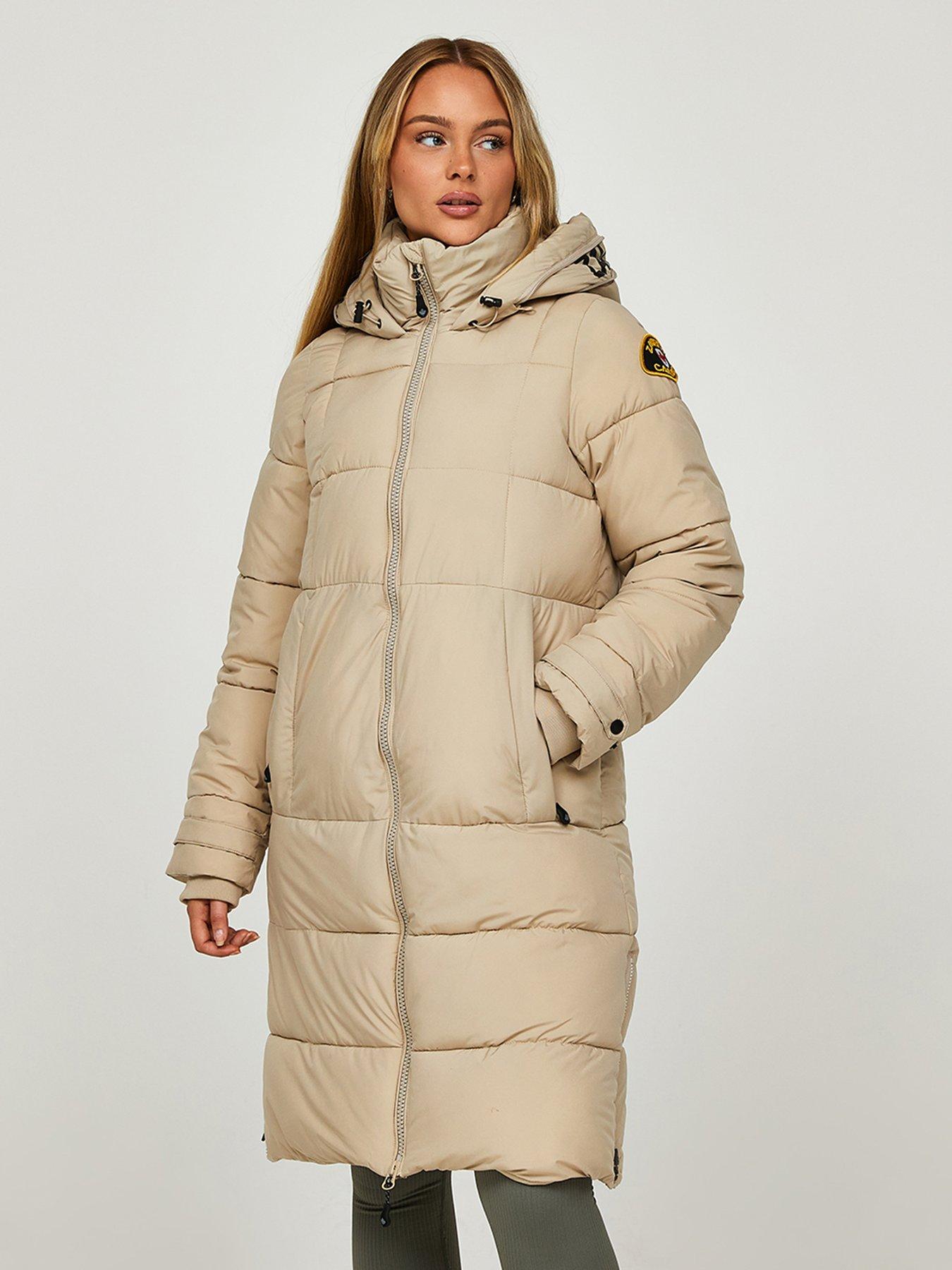 Long cream padded clearance coat