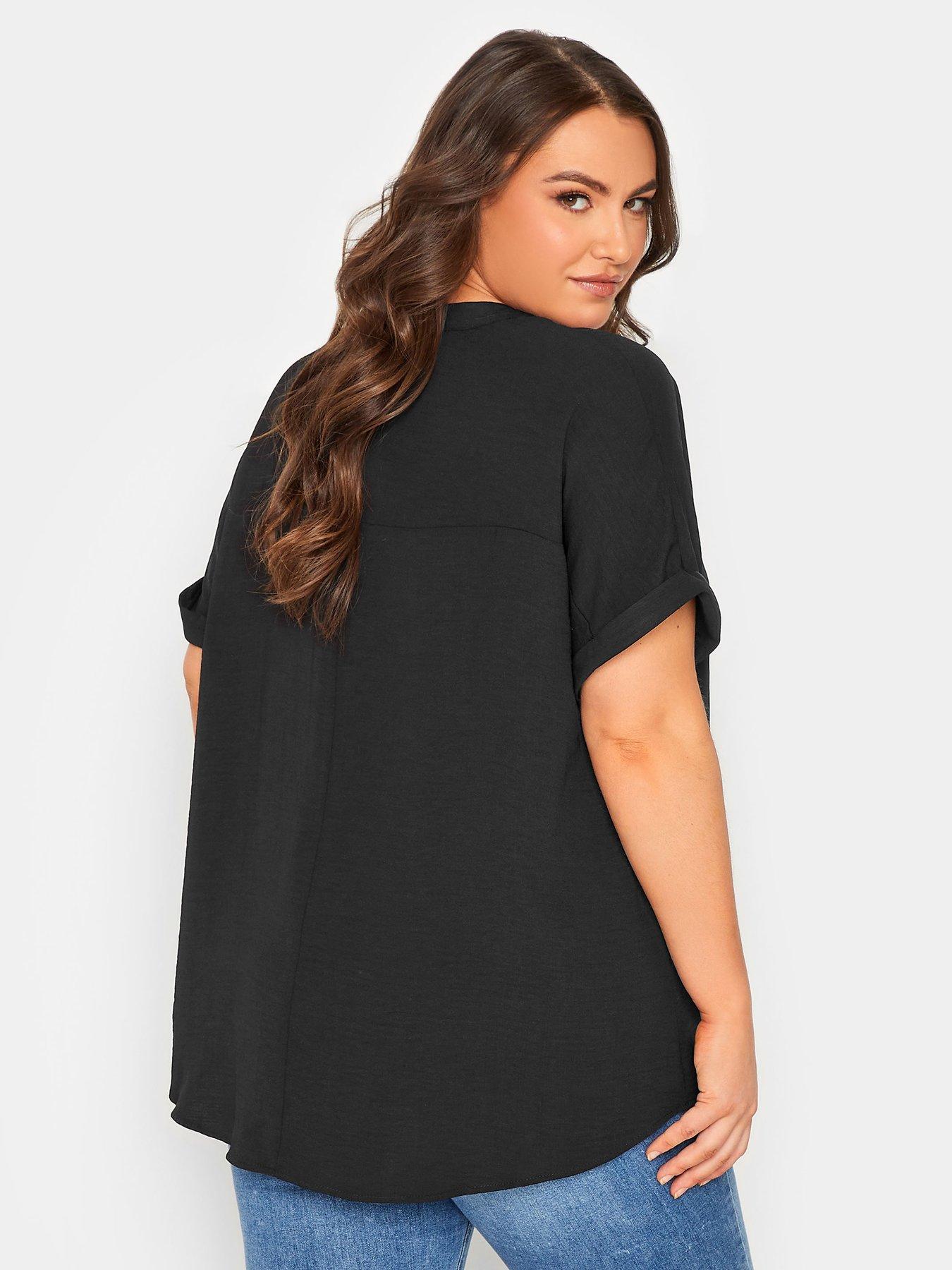 Yours Short Sleeve Half Placket Blouse Black 