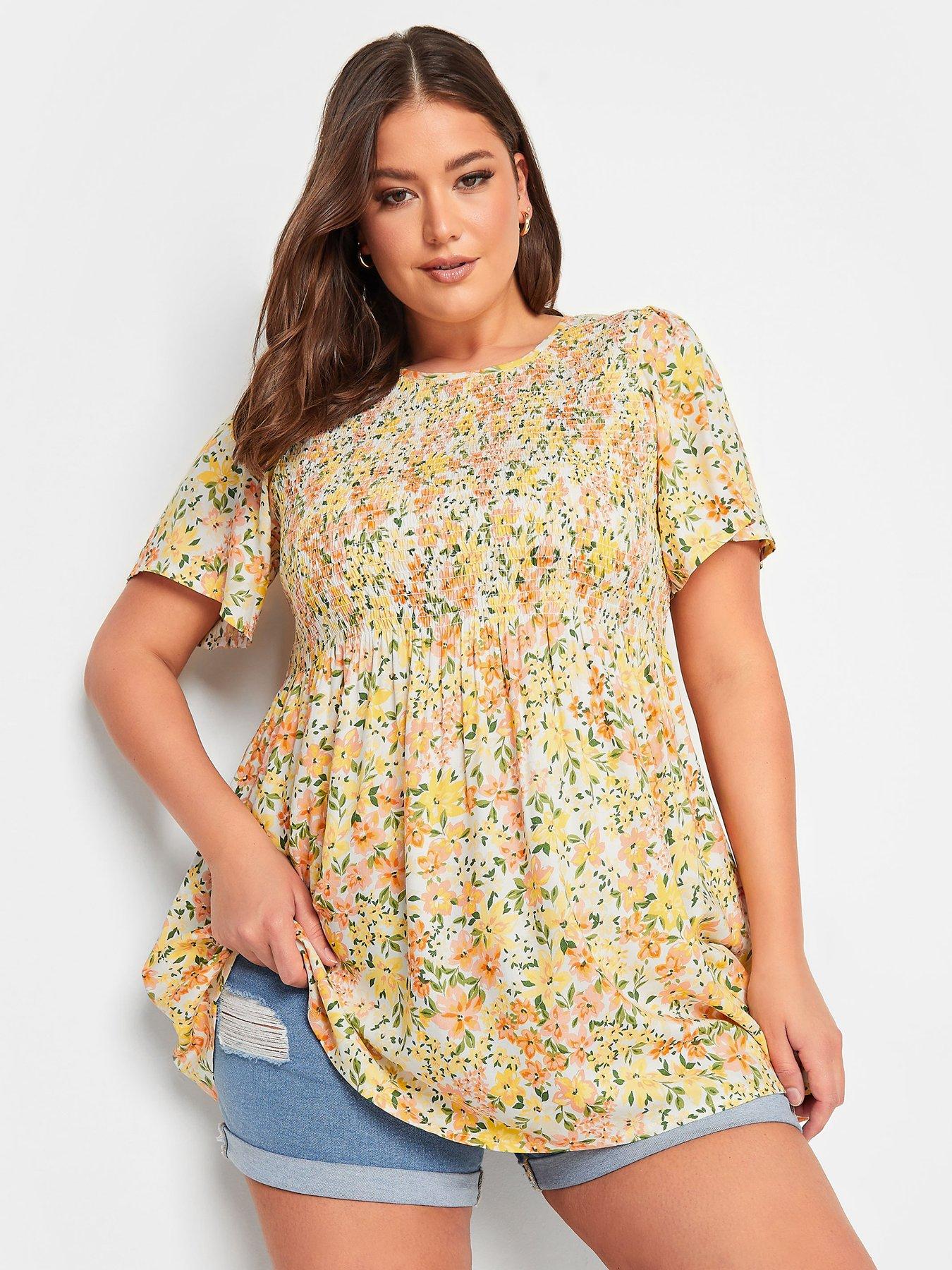 Plus Yellow Ditsy Floral Tie Front Corset Top
