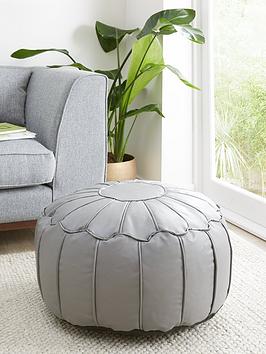 Product photograph of Moroccan Piped Faux Leather Pouffe - Grey from very.co.uk