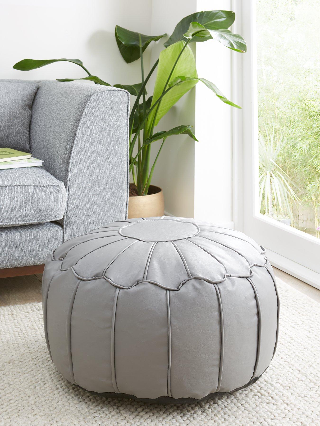 The Very Collection Moroccan piped Faux leather Pouffe - Grey