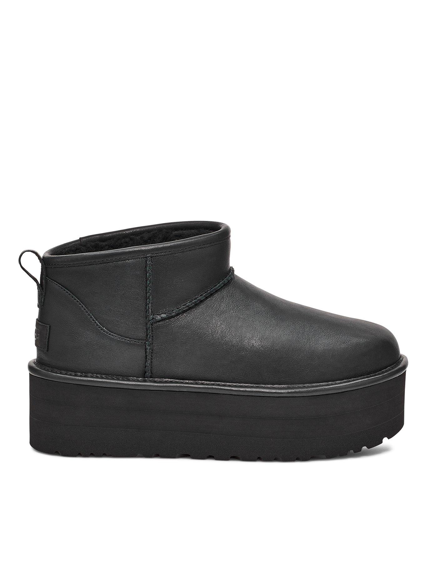 UGG Classic Ultra Mini Platform Boots - Black Leather | very.co.uk