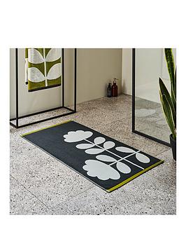 Product photograph of Orla Kiely Cut Stem Bath Mat - Moss Charcoal from very.co.uk