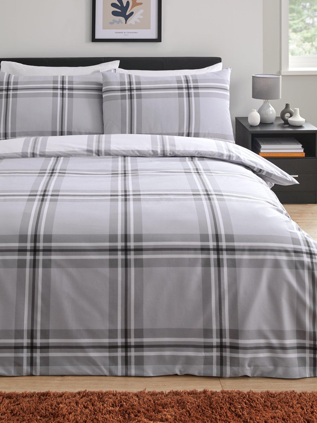 Product photograph of Everyday Grey Check Reversible Duvet Cover Set from very.co.uk