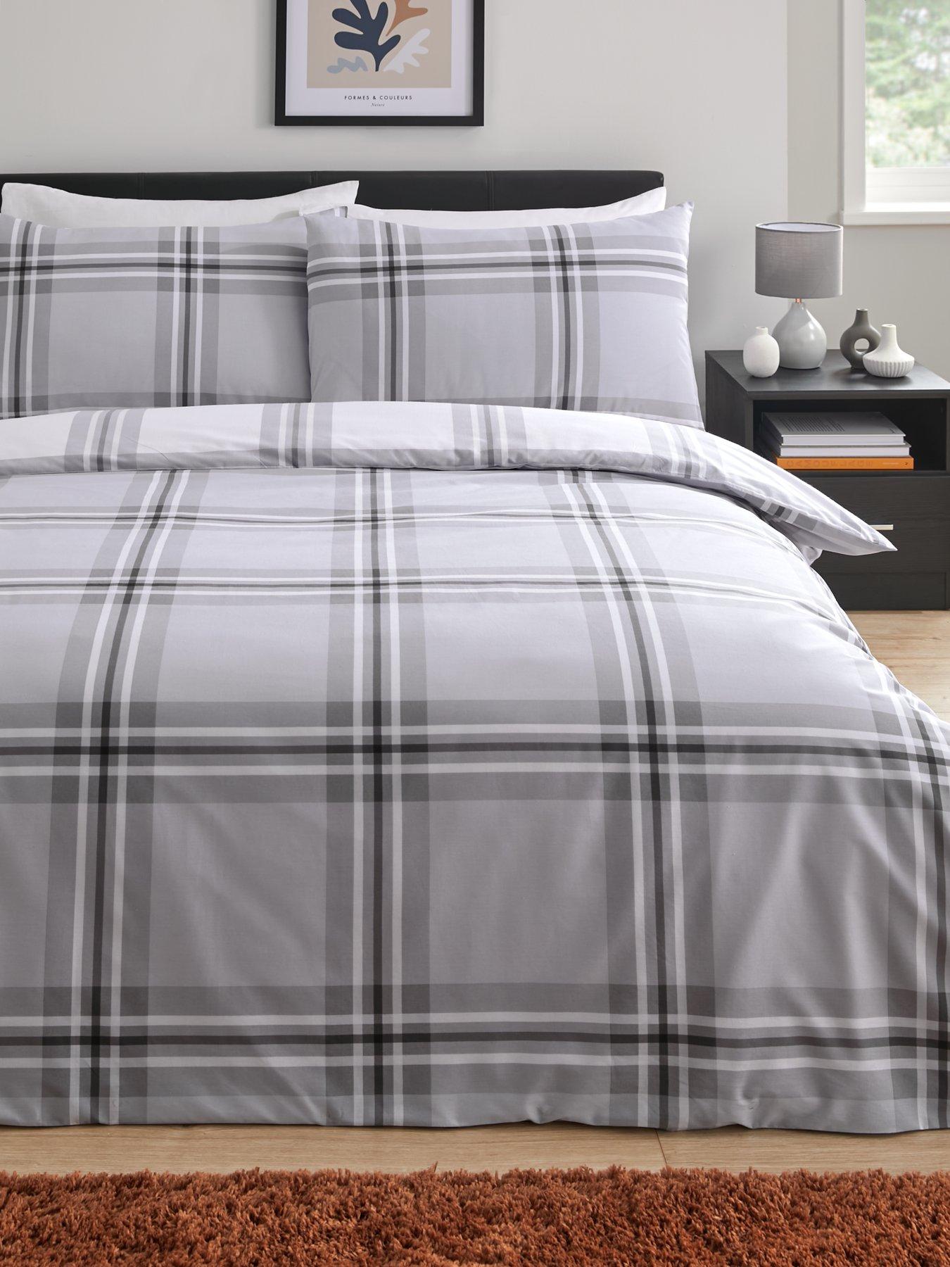 undefined Grey Check Reversible Duvet Cover Set