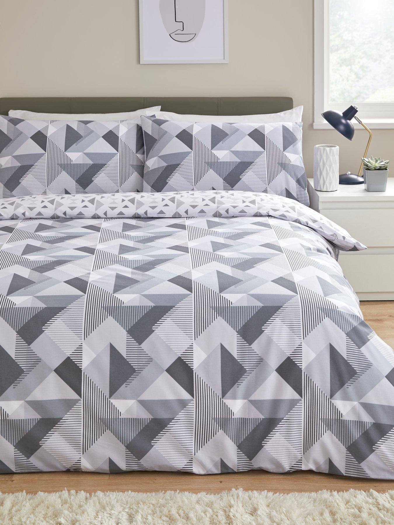 Product photograph of Everyday Grey Geo Reversible Duvet Cover Set from very.co.uk