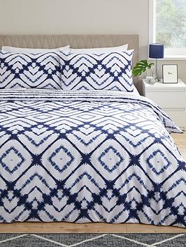 Product photograph of Everyday Navy Ikat Geo Reversible Duvet Cover Set from very.co.uk