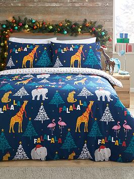 Product photograph of Very Home Christmas Safari Animals Duvet Cover Set - Navy from very.co.uk